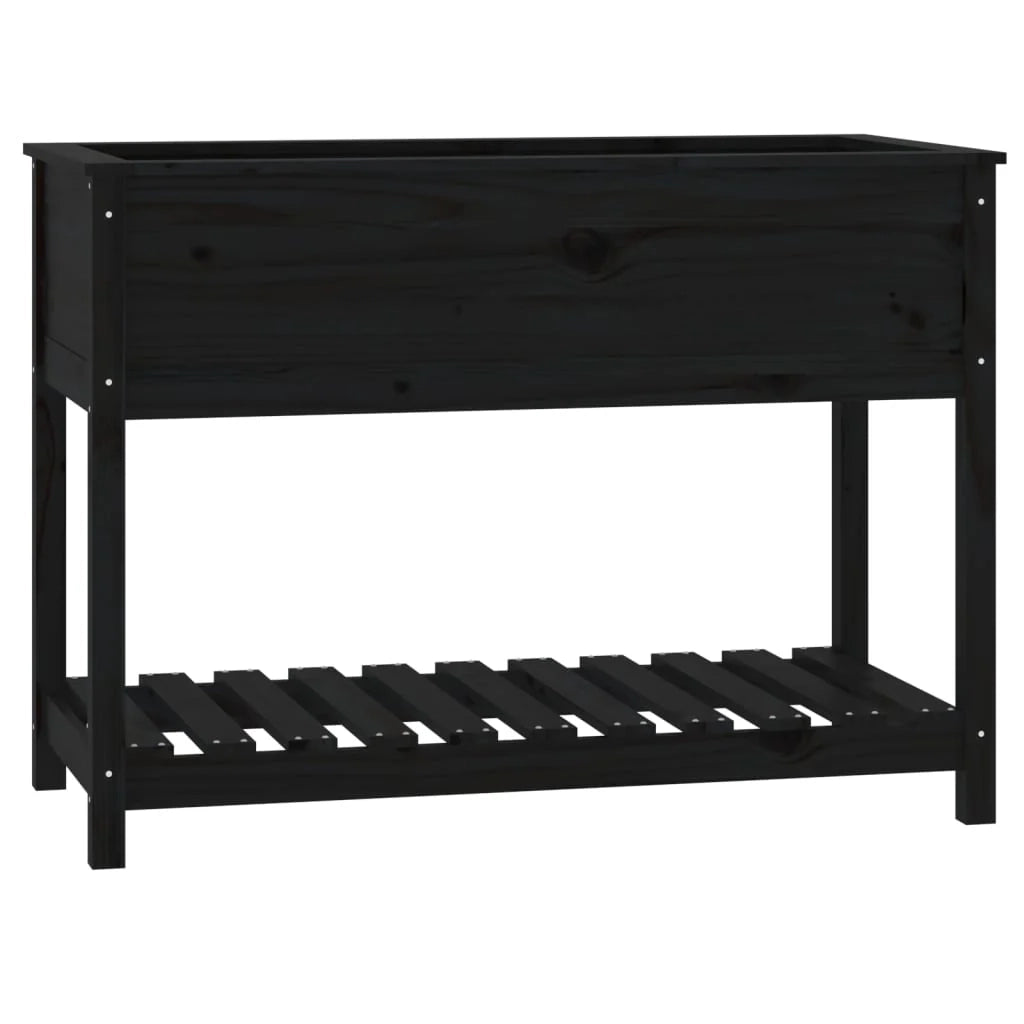 Fioriera rialzata per piante fiori patio giardino con ripiano 111,5 x 54 x 81 cm legno massello di pino nero 02_0038388