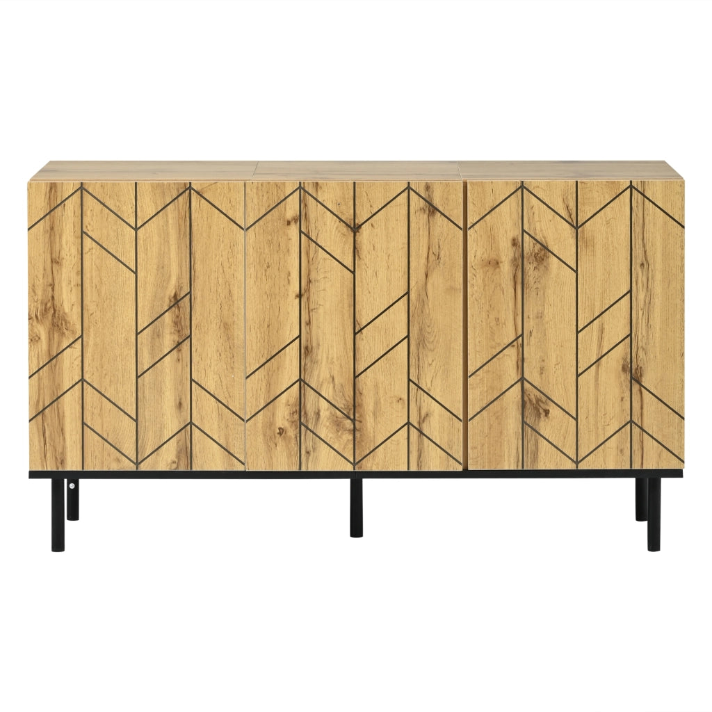 Credenza con 3 ante e frontale effetto ondulato; in truciolato e gambe in metallo; per soggiorno; 120 × 35 × 70 cm