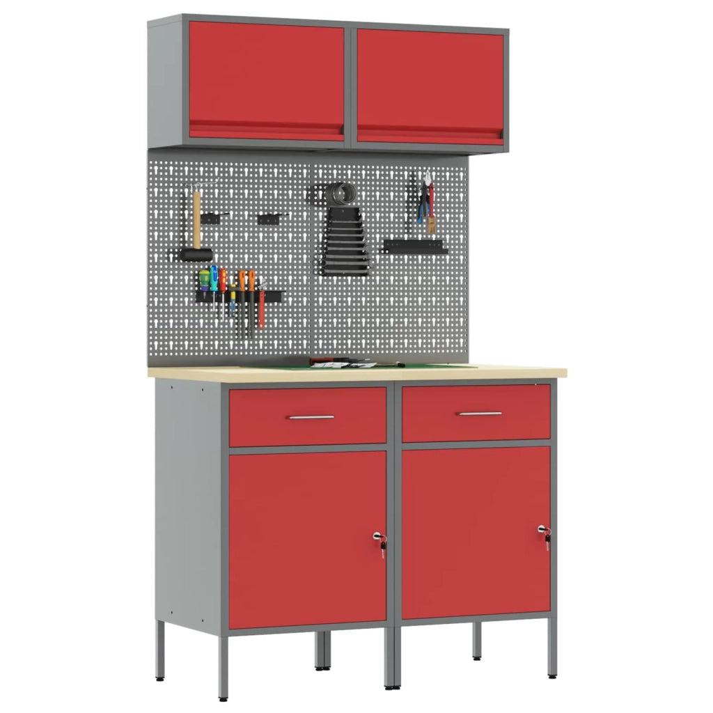 Set di mobili da lavoro con cassetto con blocco 6 pcs Rosso 3321419