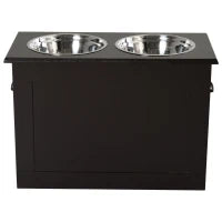 Ciotole Rialzate per Cani Grandi, Supporto Portaciotole in MDF con 2 Ciotole in Acciaio Inox, 60x30x41 cm, Marrone