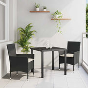 Set da Pranzo per Giardino con cuscino 3 pcs Nero polyrattan