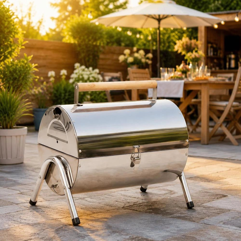 Portable Tabletop Charcoal Grill, Stainless Steel, Double Grate