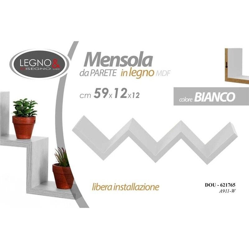 MENSOLA ZIG ZAG DIMENSIONI 59X12X12 CM IN COLORE BIANCO