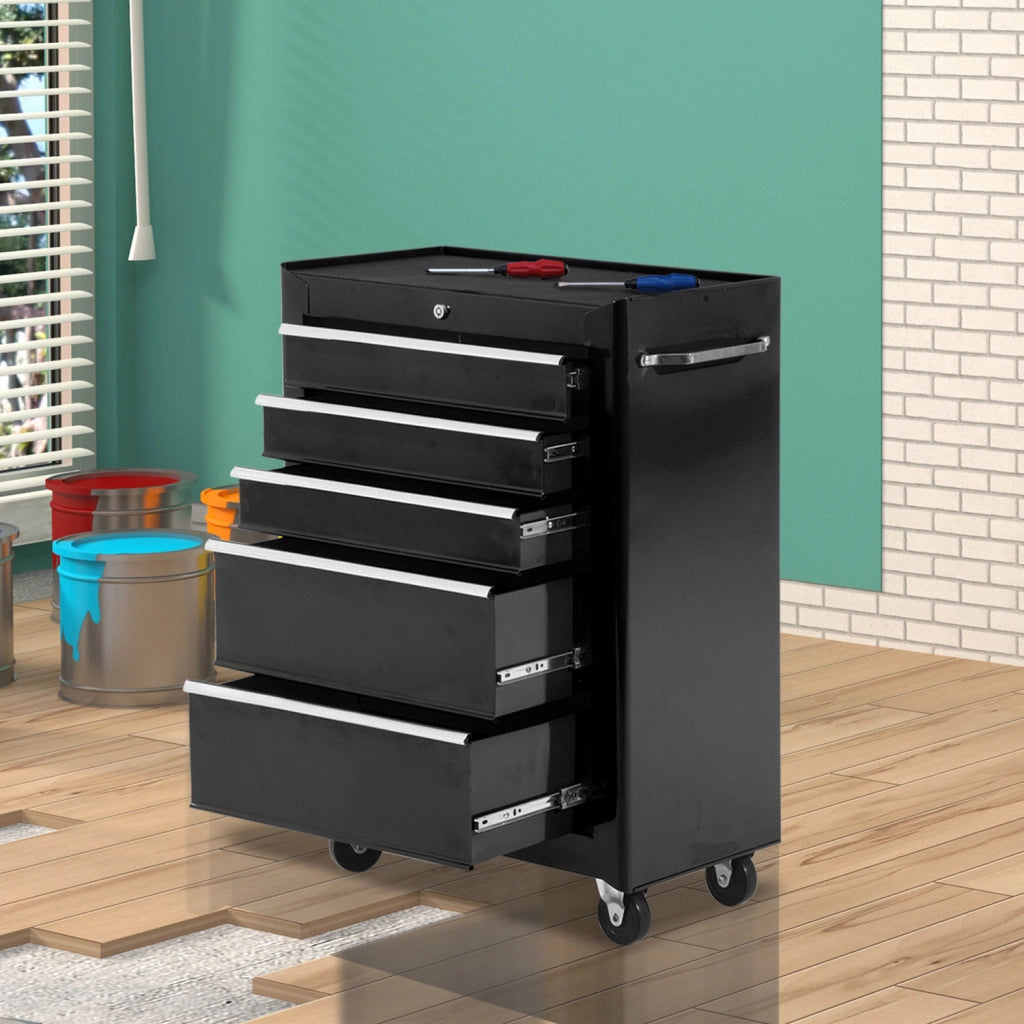 EasyComfort Carrello Porta Attrezzi 5 Cassetti con Chiave e Ruote Nero