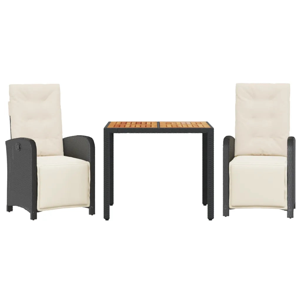 Set da Bistrò 3 pz con Cuscini Nero in Polyrattan 3212468