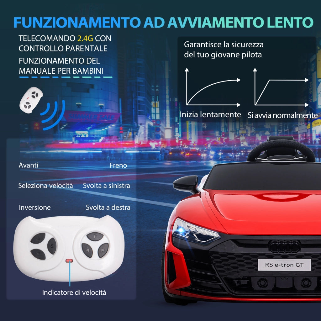 EasyComfort Macchina Elettrica per Bambini 5 Anni max Licenza Audi con Pulsanti, Cinture e Fari, 103x58x41 cm, Rossa e Nera