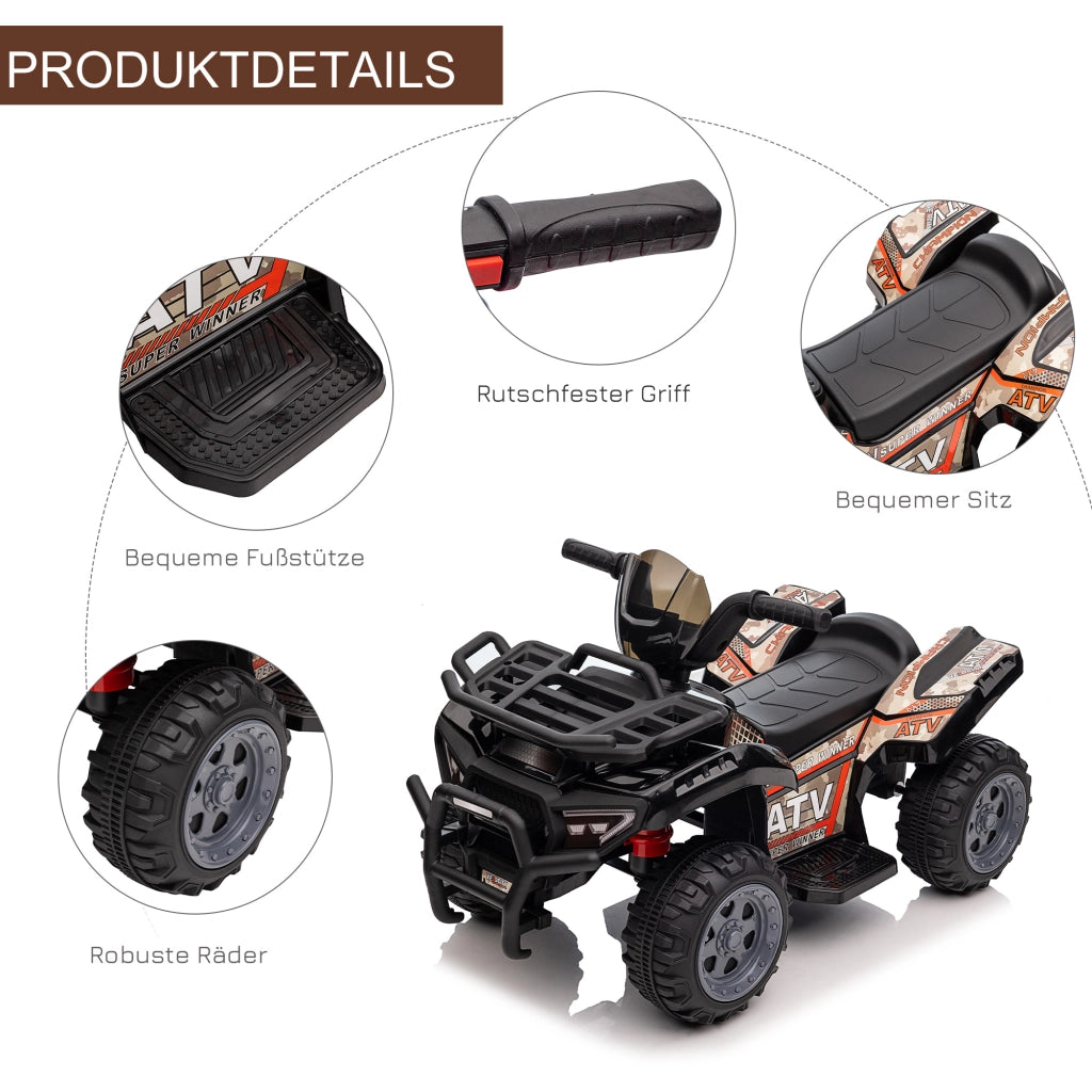 Quad Elettrico per Bambini con Musica ¨C zephmum ¨C 6V, Nero, 1.5-3 Anni