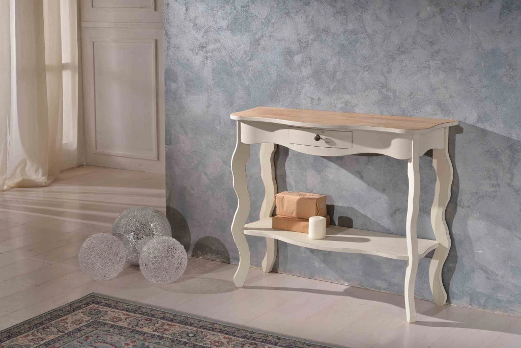 Consolle legno avorio 1 cassetto shabby 104x35x85