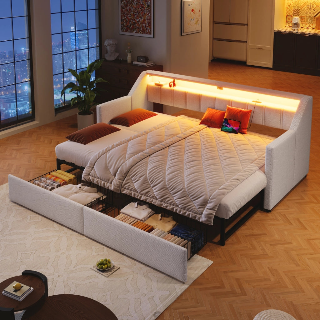 Letto giorno funzionale in lino 90x200 cm
