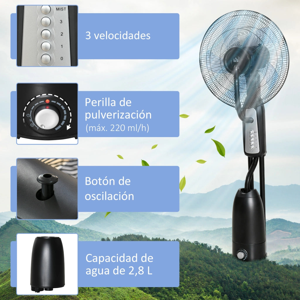 Ventilatore Nebulizzatore da Pavimento 90W ¨C zephmum ¨C Nero 44,5x120 cm
