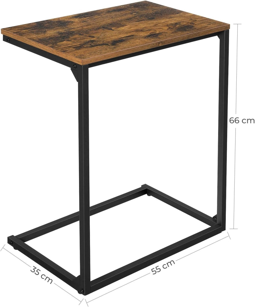 VASAGLE Piccolo tavolino laterale per laptop, camera da letto, soggiorno, lavoro a letto o sul divano, struttura semplice, stabile, stile industriale, marrone rustico e nero LNT52BX