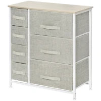 Comò 7 Cassetti in Tessuto, Mobile Portaoggetti Moderno, Struttura in Acciaio, 63,5 x 30 x 71 cm, Grigio
