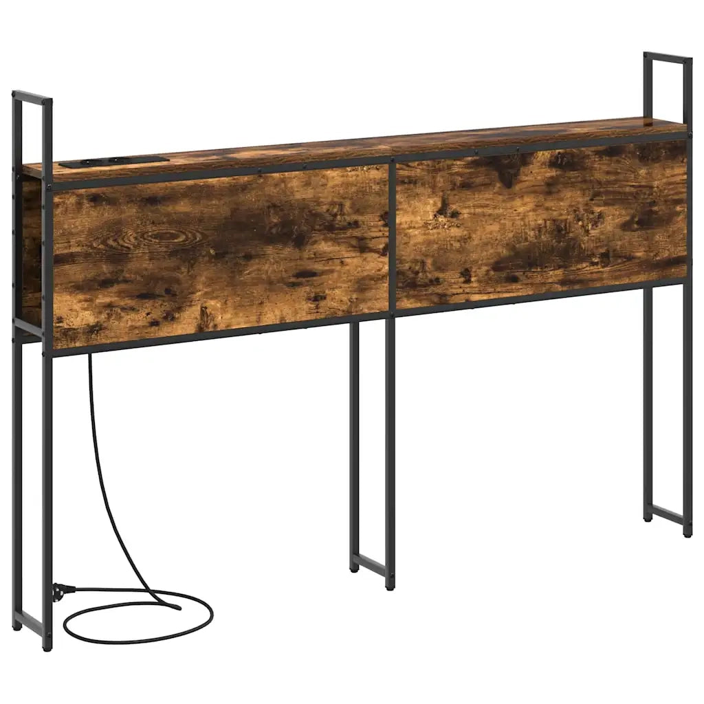 Testiera con Stazione di Carica e Storage-Testiera Multifunzionale-Testata Rovere fumo 135 cm