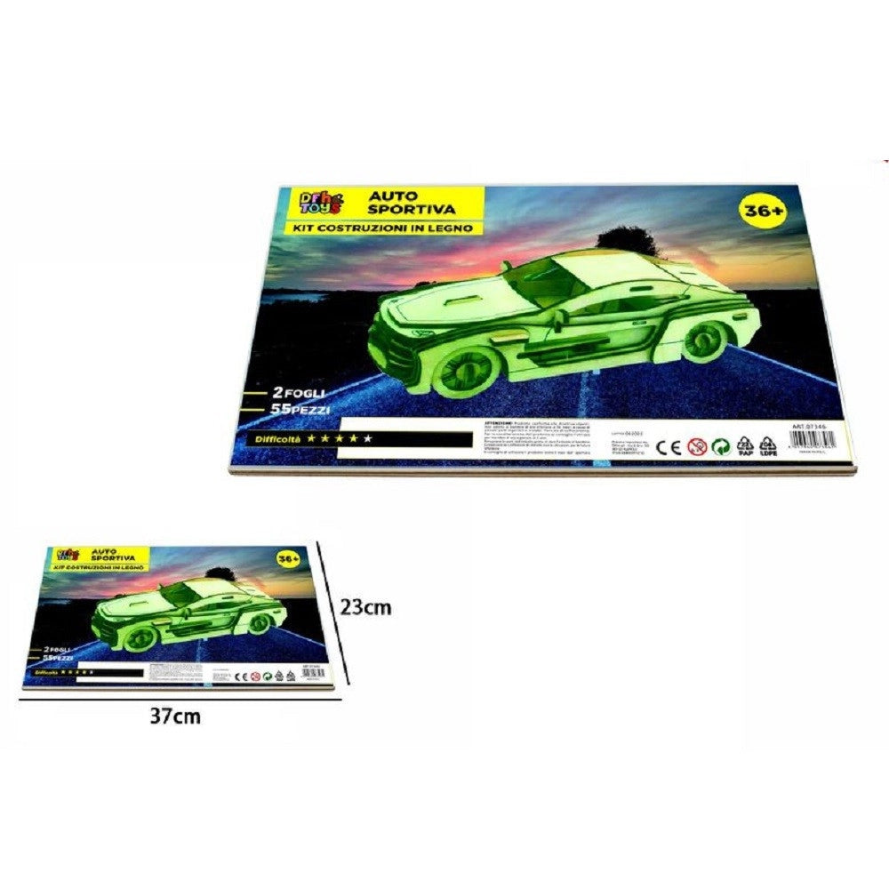 Trade Shop - Puzzle 3d Legno Auto Sportiva Modellino Modellismo Collezione Gioco Bimbi 07346 -