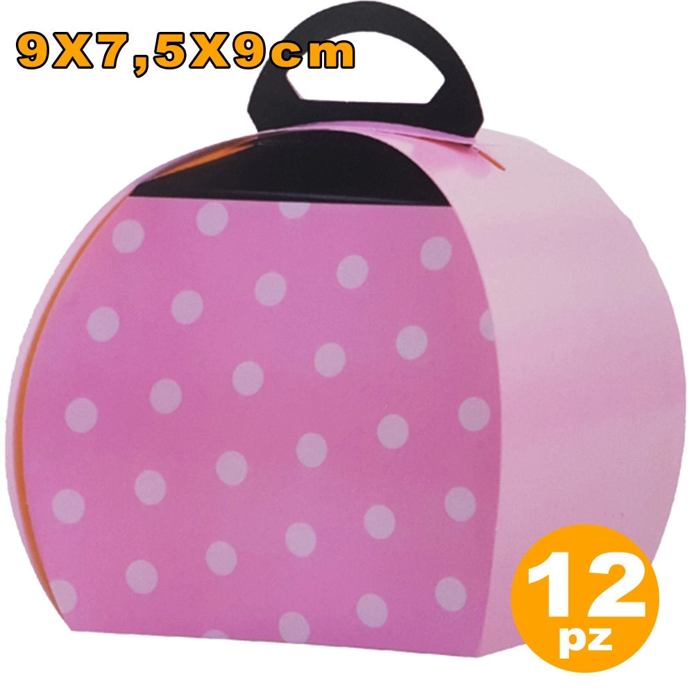 Trade Shop - 12 Scatole Pois Porta Torta Dolce Confetti Compleanni Nascita Battesimo Feste - Rosa
