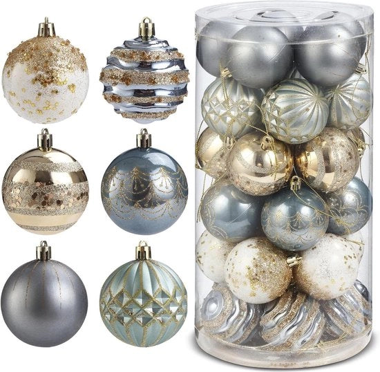Bacchette di Natale in vetro con decorazione a forma di stella, 6 cm, 30 pezzi, blu e oro.