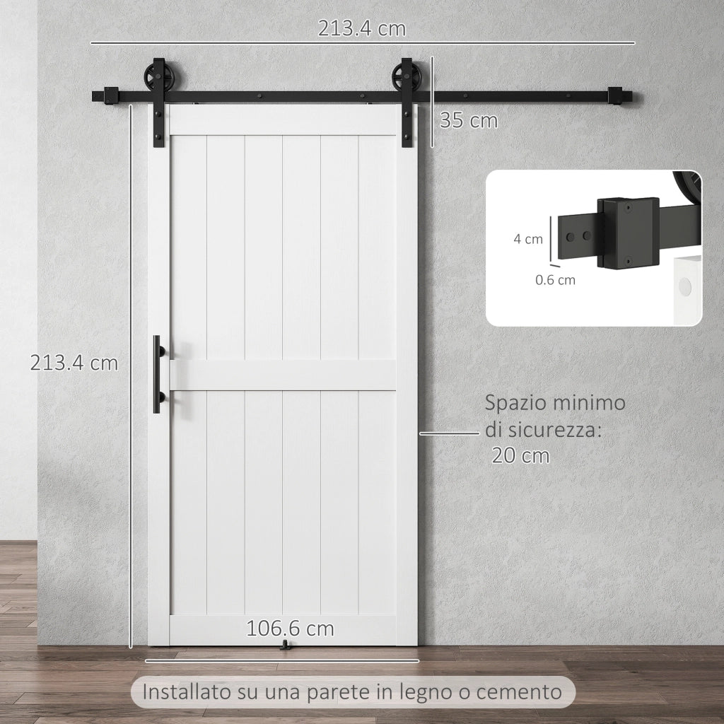 Porte Scorrevole Country con Binario e Maniglia in Legno e Acciaio ¨C Minimal ¨C 106.6x213.4 cm Bianco e Nero