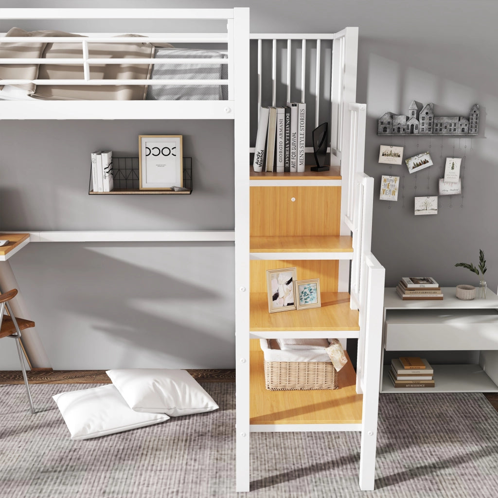 Letto a soppalco Letto singolo con armadio; scala laterale e scrivania 90×200 cm; senza materasso