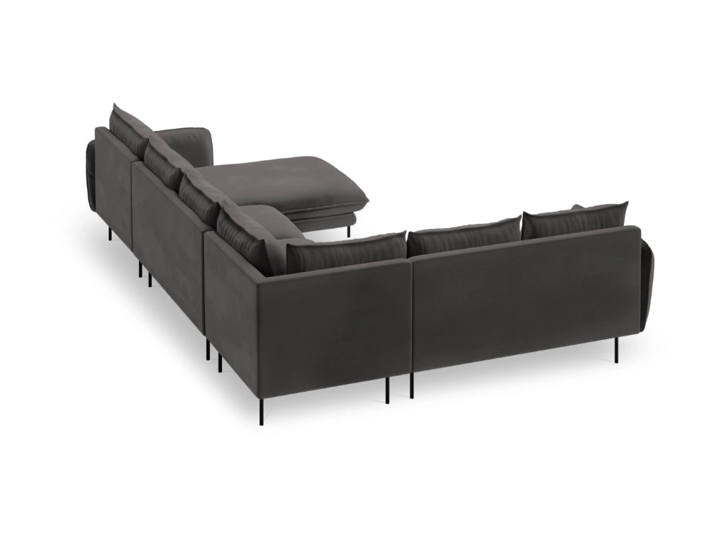 Cosmopolitan Design - Divano panoramico sinistro "Vienna" 7 posti in velluto grigio scuro 