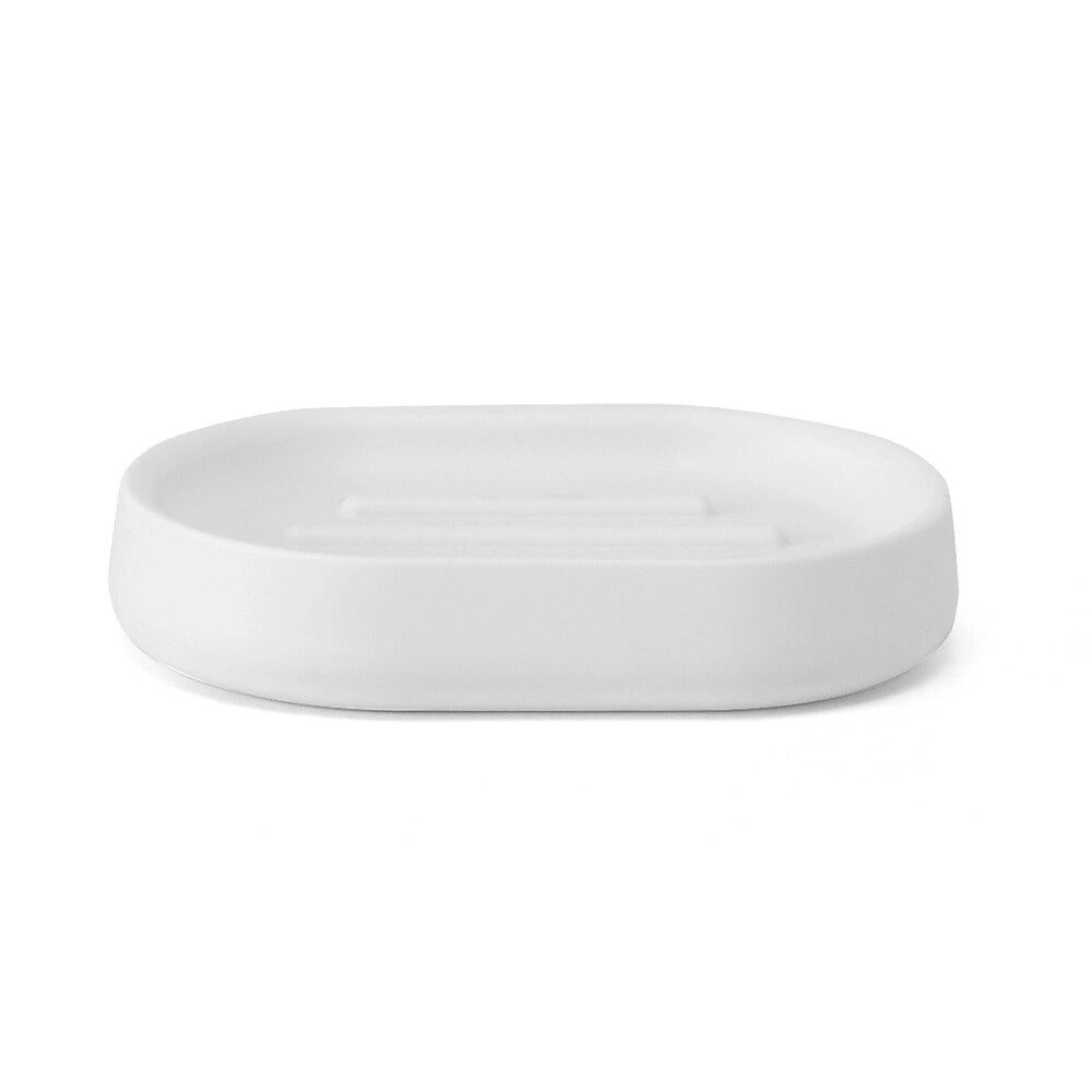 Porta sapone bagno bianco crema design tondo in plastica Pop