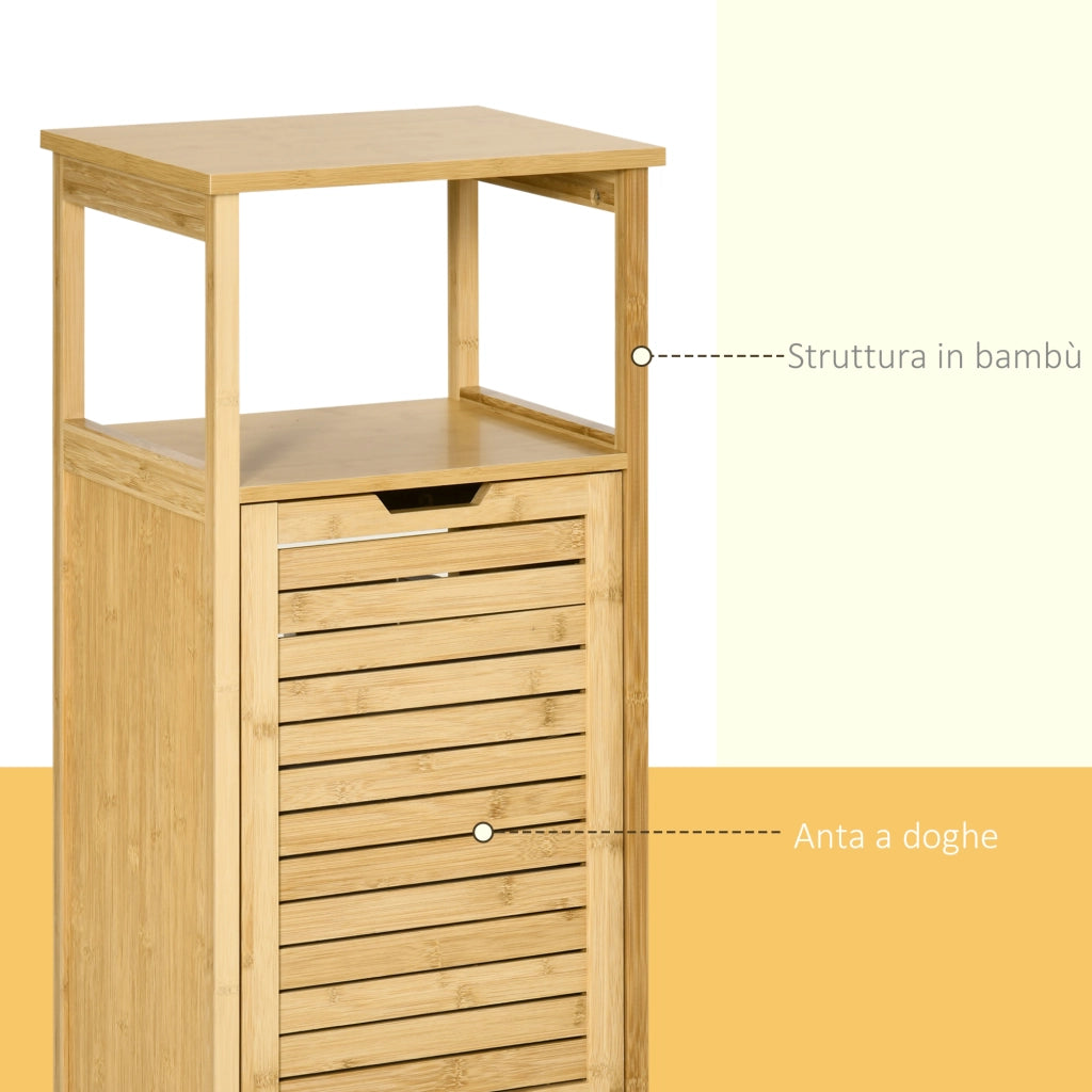 EasyComfort Mobiletto Bagno con Cesto Multiuso per Bucato e Giocattoli, in MDF e Bambù, 40x30x86.5cm