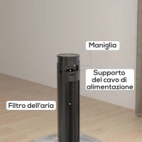Ventilatore a Torre 45W a 4 Modalità e 3 Velocità con Timer da 12h, in ABS, Ø31.5x93 cm, Nero