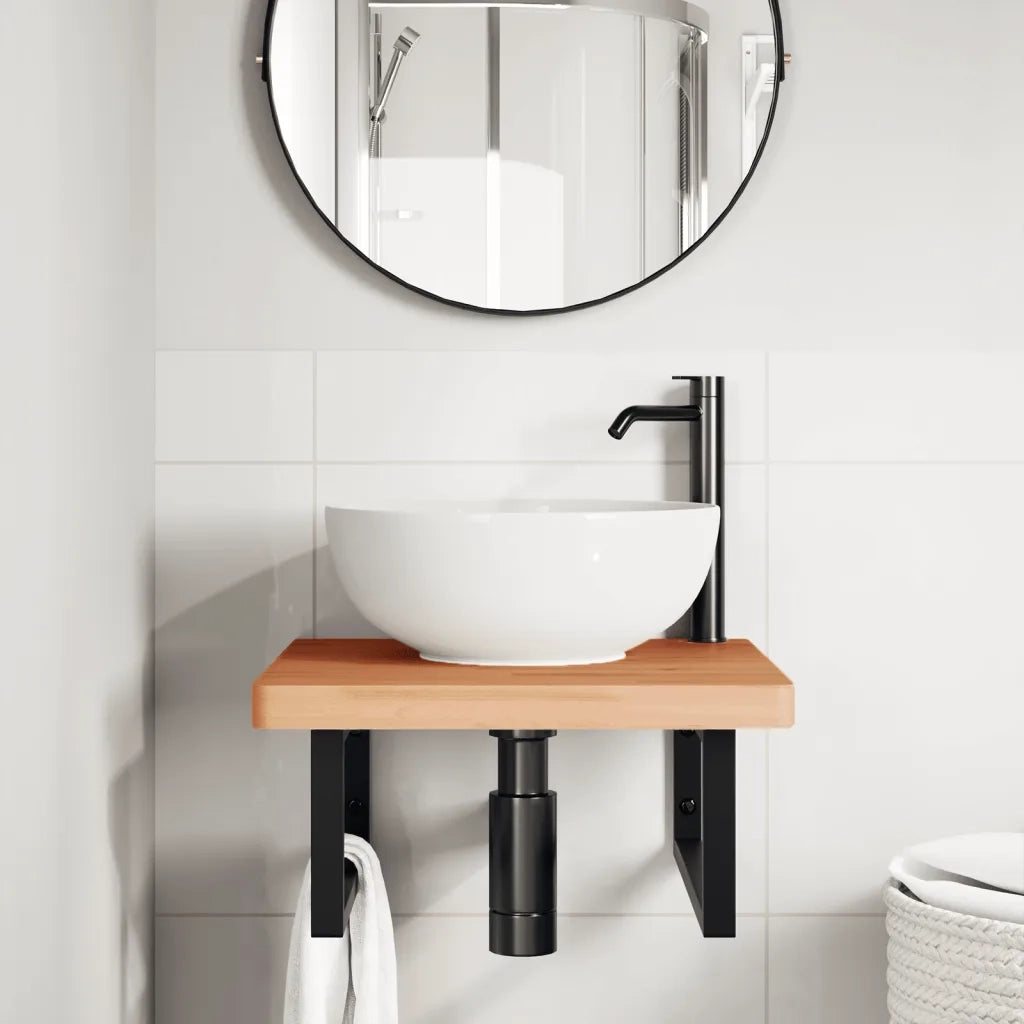 vidaXL Ripiano a Parete per Lavabo in Acciaio e Massello di Faggio