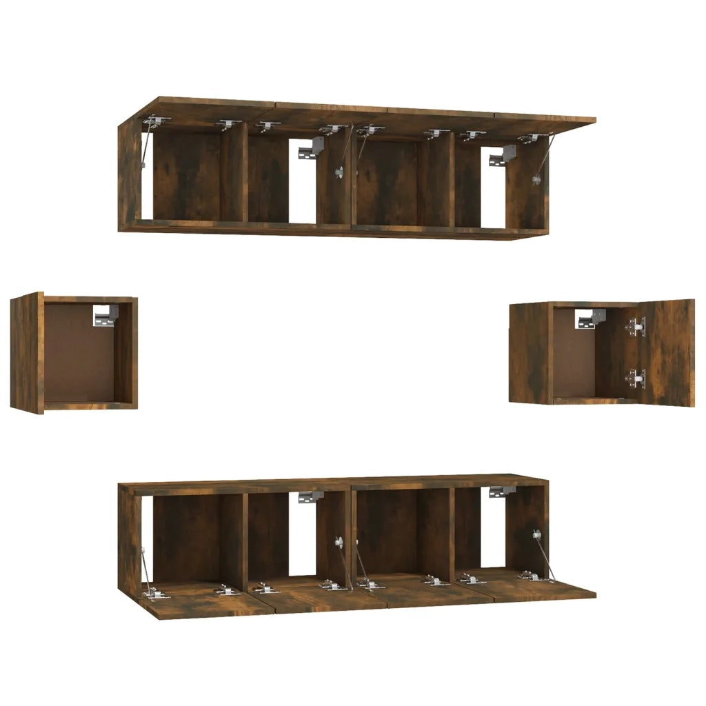 Set di Mobili Porta TV 6 pz Rovere Fumo in Legno Multistrato 3120266