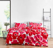 Set di coperte da letto in cotone con cuscini e chiusura in cotone, arredamento per la stanza per tutto l'anno (rosso Unikko, taglia queen)