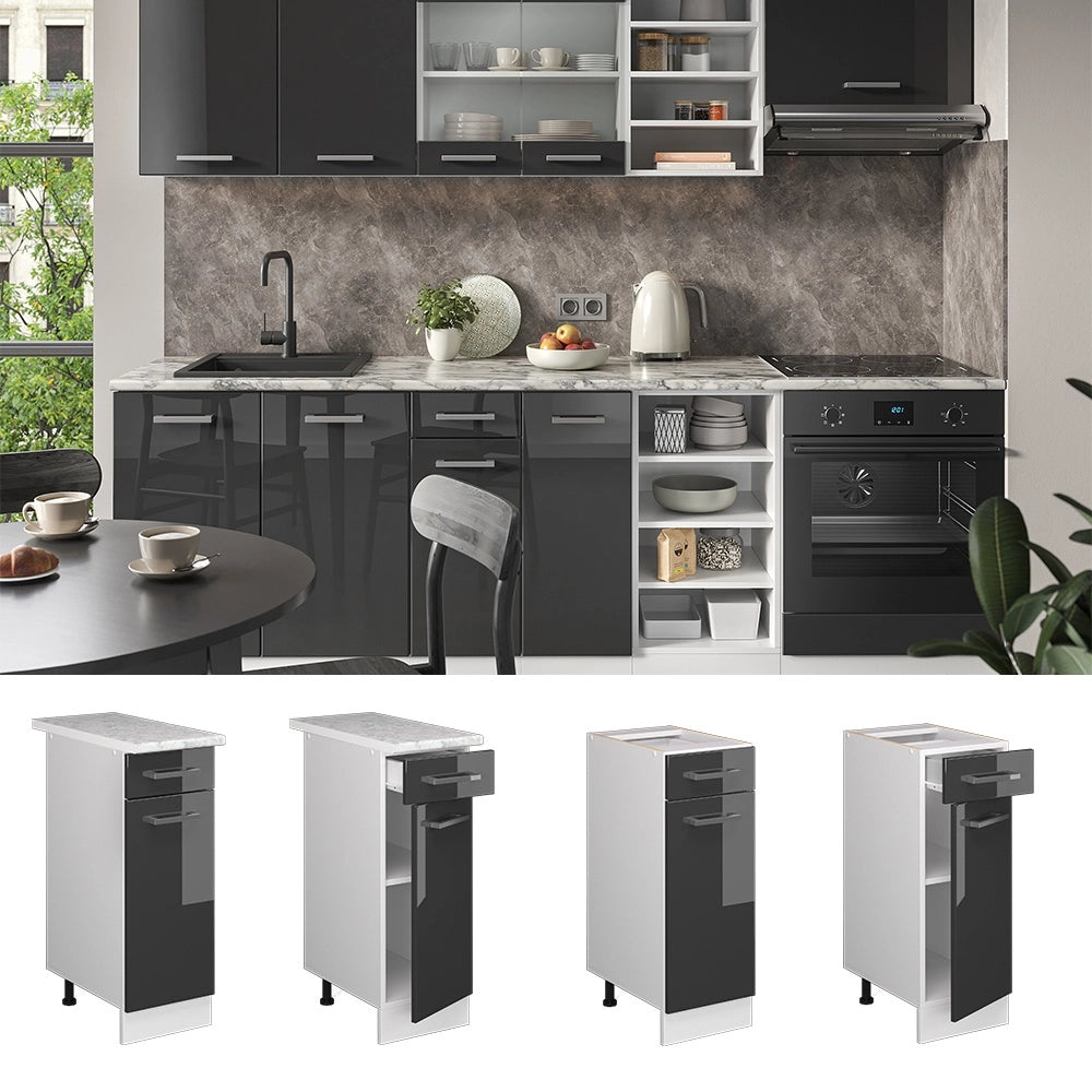 Mobiletto base per cucina R-Line Antracite lucido/Bianco 30 cm senza piano di lavoro Vicco