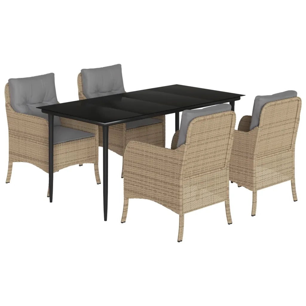 Set da Pranzo da Giardino 5 pz con Cuscini Beige in Polyrattan