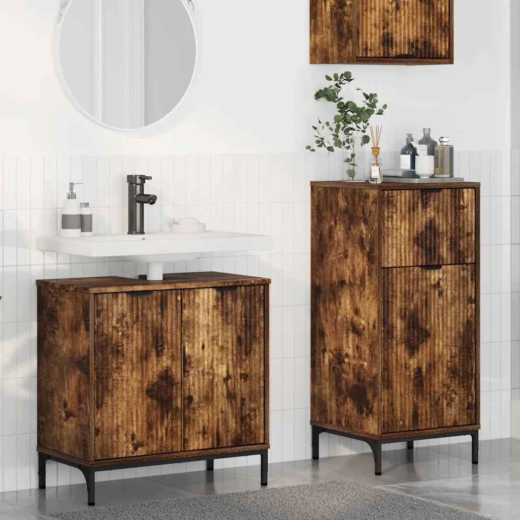 Set di mobili per il bagno con cassetto 2 pcs Rovere fumé