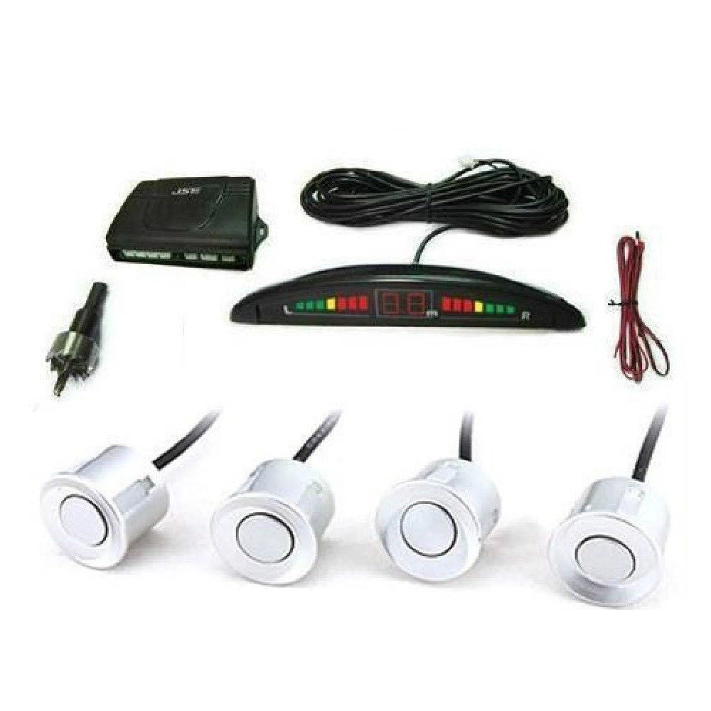 Trade Shop - Kit 4 Sensori Di Parcheggio Con Display Led Cicalino Suono Grigi -