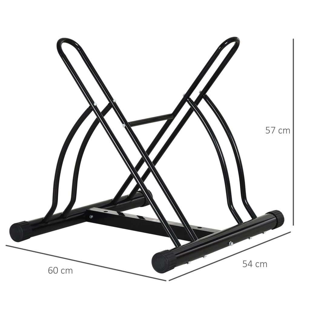 EasyComfort Rastrelliera da Terra per 2 Biciclette con Pneumatici fino 6.5 cm, Telaio Orientabile in Acciaio Nero, 60x54x57cm