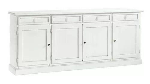 Madia credenza arte povera 4 porte legno bianco 205x42x86 (1380) - Mobili 2G