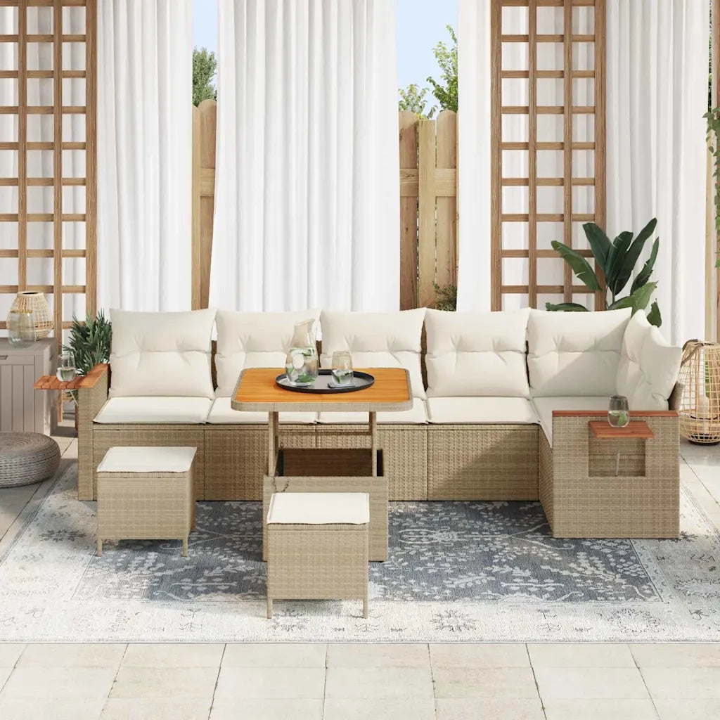 Set Divano da Giardino con cuscino 9 pcs Beige e Crema