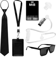 Accessori per Spionaggio 6 pezzi - Occhiali da Sole Neri - Chiusura a Slitta Regolabile - Porta Carta con Carta - Cuffie - Materiali di Alta Qualità - Costume da Spia