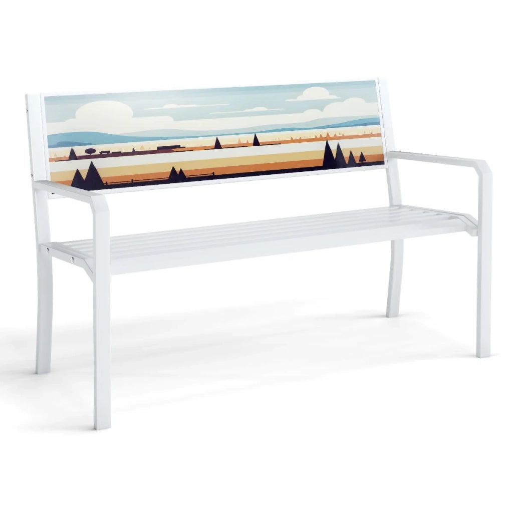 Panca da giardino 128 x 53 x 81,5 cm con comodi braccioli e schienale decorativo stile contemporaneo metallo bianco 20_0010552