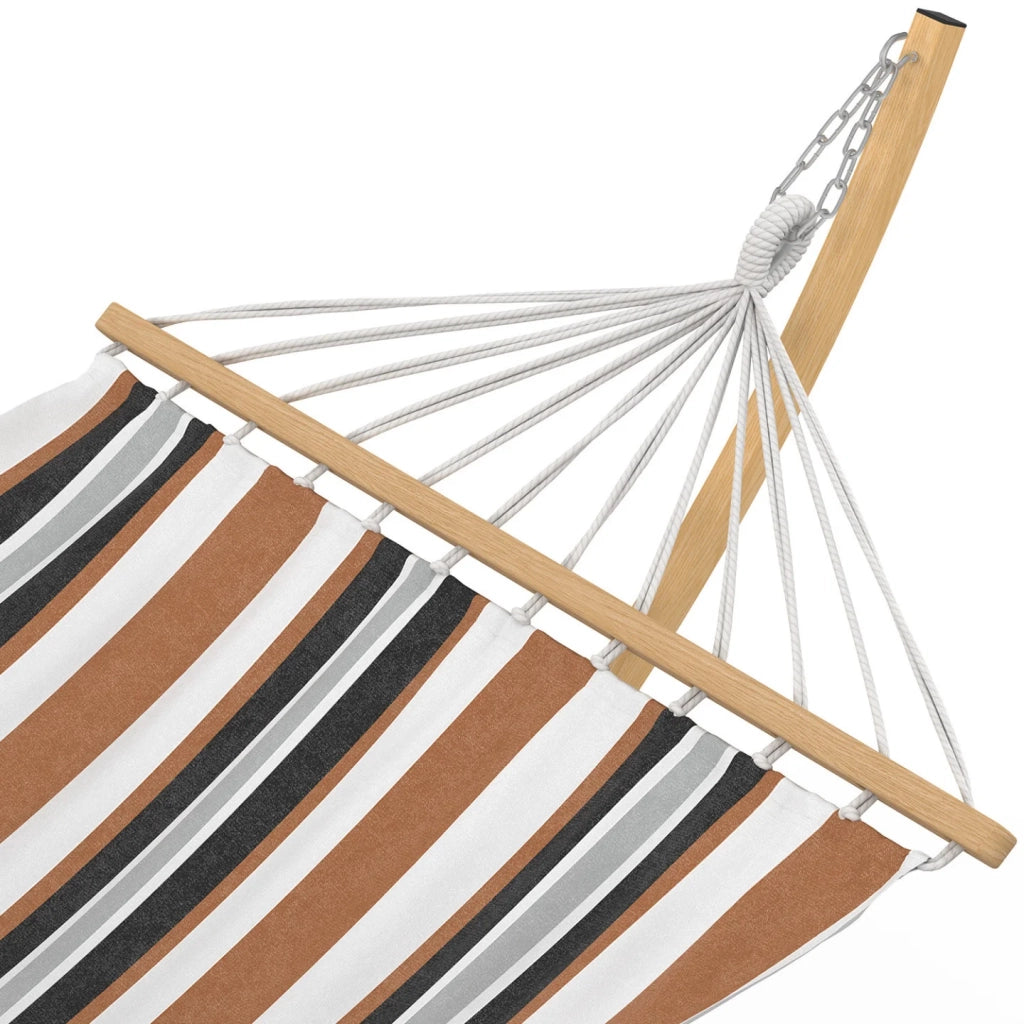 IDMarket - Amaca XL con struttura in metallo effetto legno e tessuto a righe nero, bianco e color cioccolato
