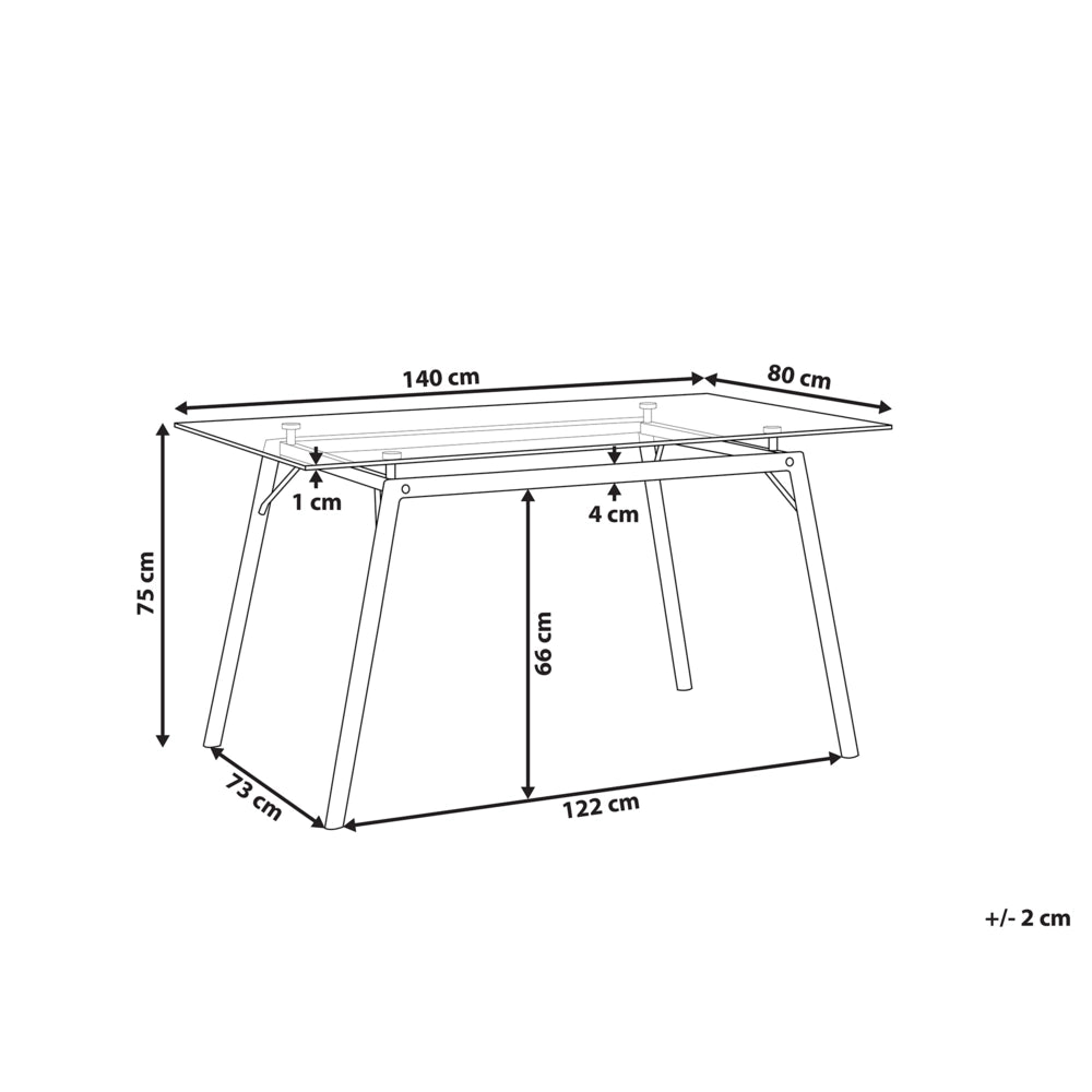 Tavolo da pranzo in legno chiaro con piano in vetro trasparente 140 x 80 cm industriale moderno