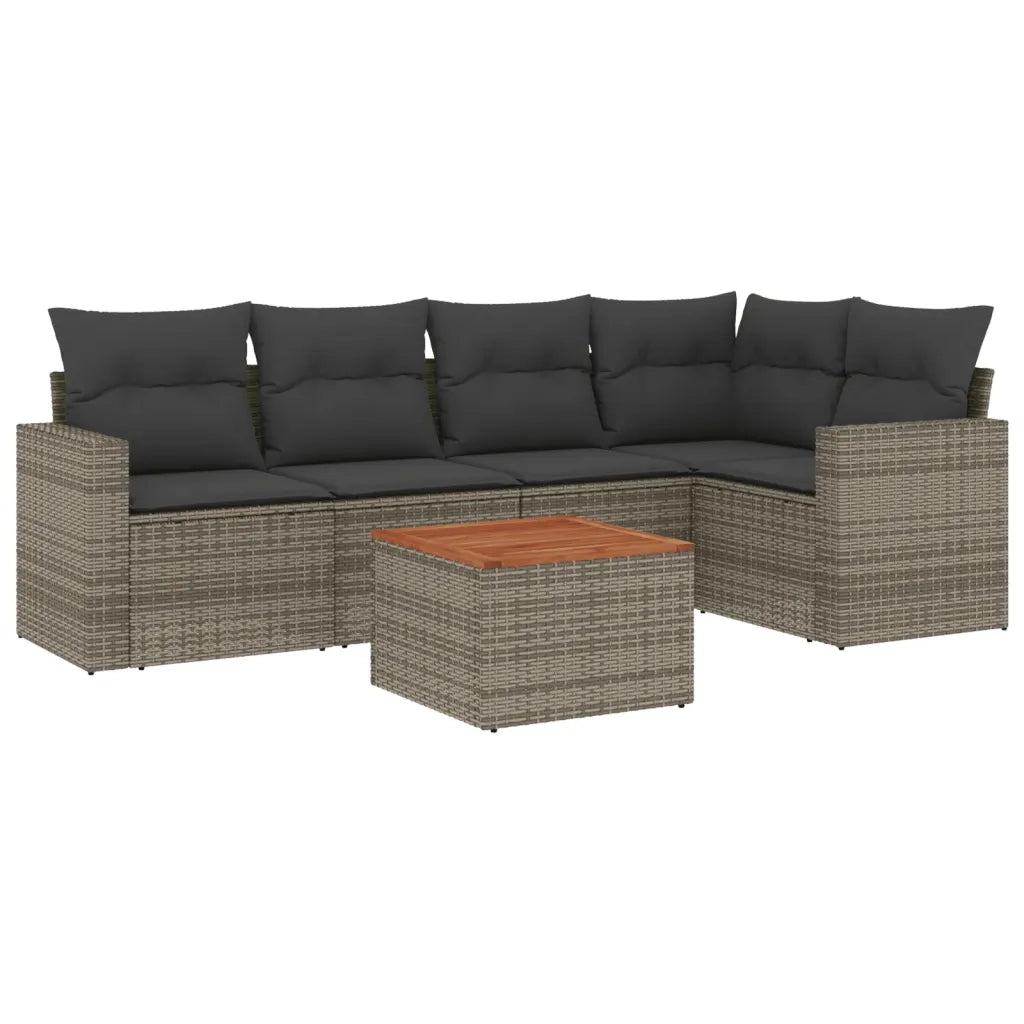 Set Divano da Giardino 6 pz con Cuscini Grigio in Polyrattan 3224114