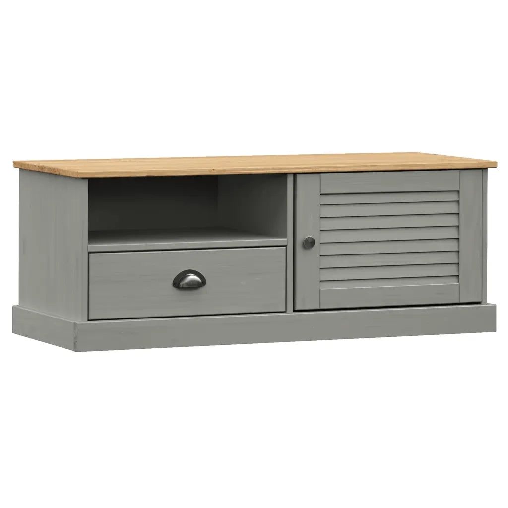Mobile Porta TV VIGO Grigio 106x40x40 cm Legno Massello di Pino 353177