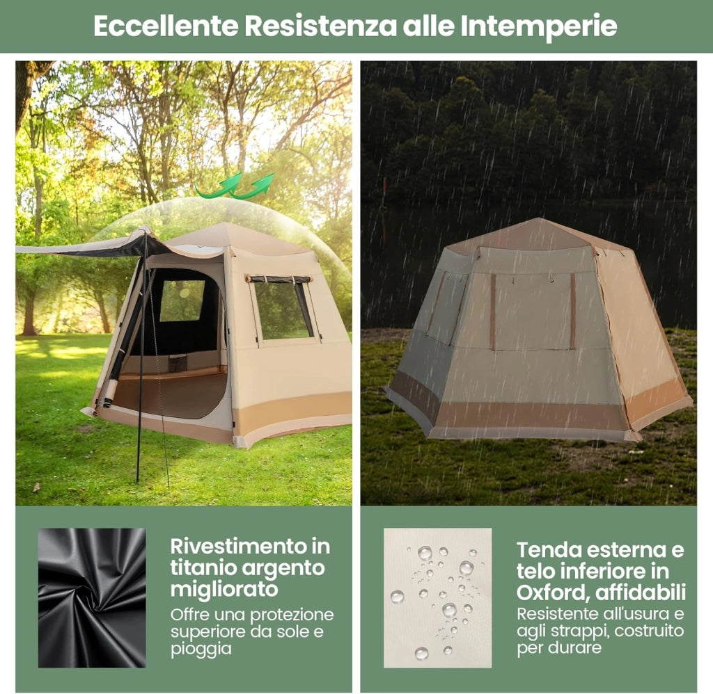 Tenda da Spiaggia Adatta a 4-6 Persone, Tenda Impermeabile e Pieghevole a Doppio Strato con Borsa Portatile per Campeggio e Viaggio, 330 x 270 x 200 cm