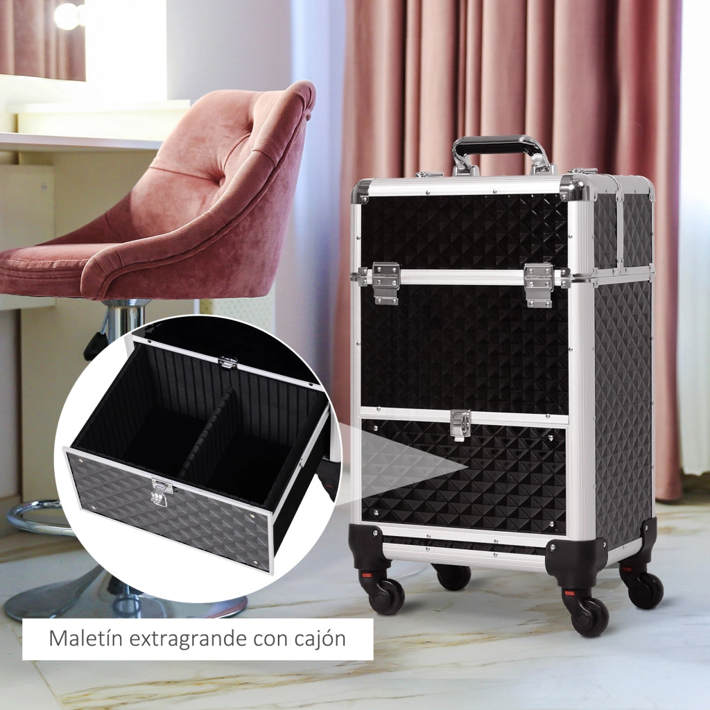 Maletta Trucco Professionale con Cassetto ¨C zephmum ¨C 34x25x62 cm Nero