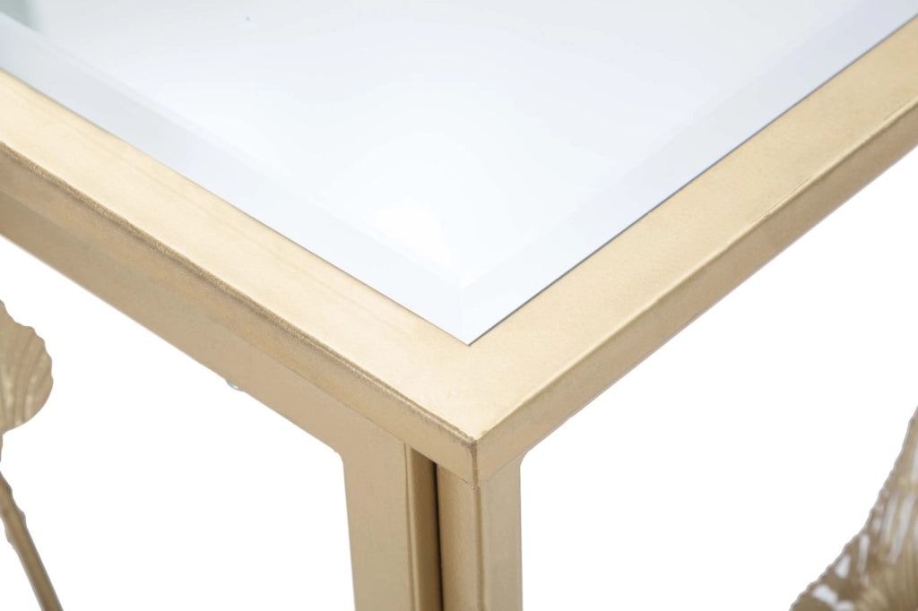 Consolle in metallo e vetro 108x36.5x80cm Leaf Oro