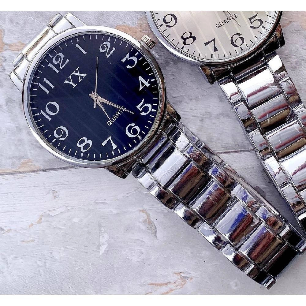 Trade Shop - Orologio Da Polso Uomo Yx Analogico Quarzo Acciaio Fashion Silver Quadrante Blu -