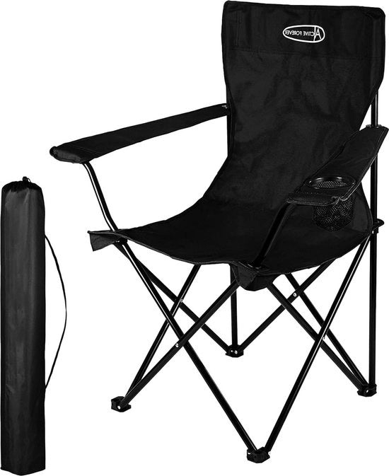 Camping-stoileto op-piegabile con contenitore per bicchieri per esterni - leggero e comodo - sedile da spiaggia in tessuto nero
