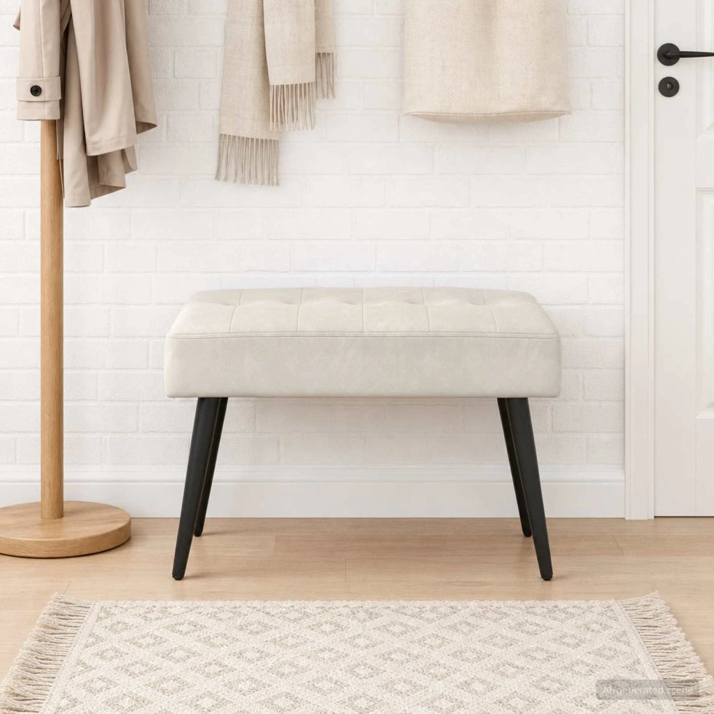 Panchina con bottoni imbottiti Crema 60 x 40 x 45 cm Velluto 42038509