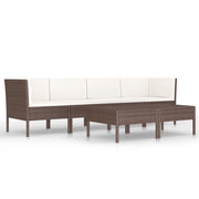 Set Divani da Giardino 6 pz | Set Salotto da Giardino con Cuscini in Polyrattan Marrone