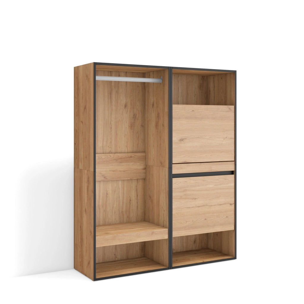 Armadio Aperto, 120x35x145cm, Camera da letto, Scarpiera, colore Rovere RF3494